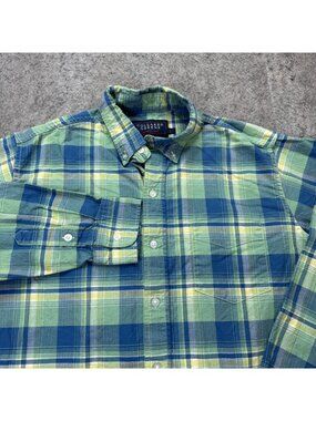 Collared Greens Button-Down Shirt Men L Green Blue Plaid Long Sleeve USA